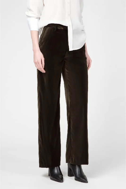 Velvet Trouser Pants In Dark Green