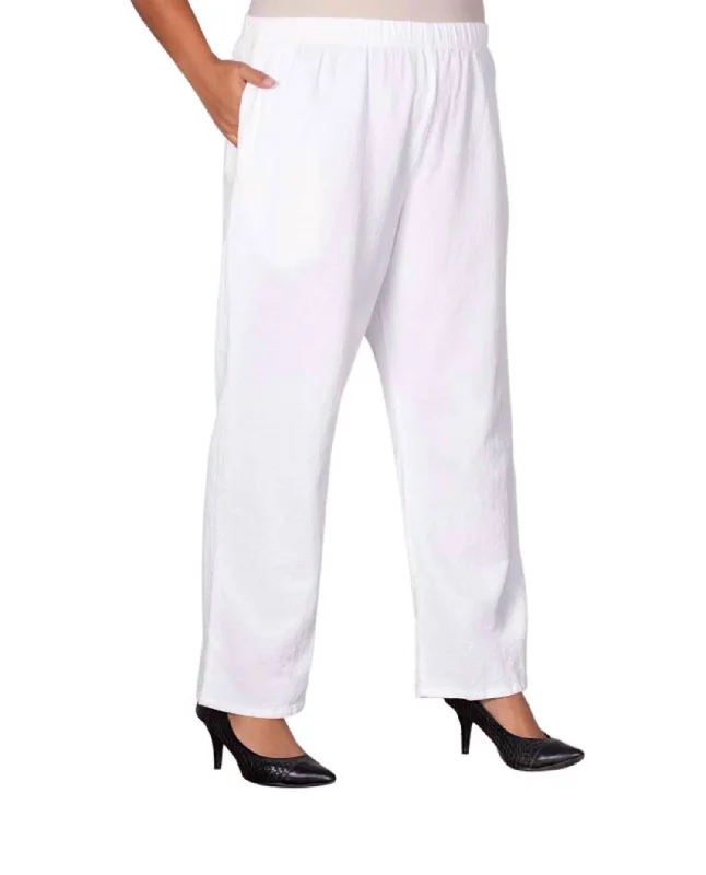 Wide Leg Crinkle Cotton Pants - Plus In White