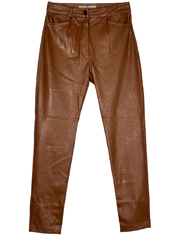 Women Eco Leather 5 Pocket Pant In Cognac