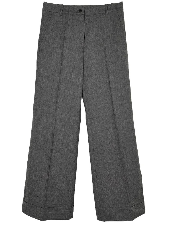 Women Wool Wide Bottom Twill Pant In Grey