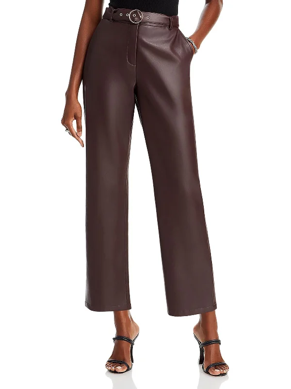 Womens Vegan Leather Slim Straight Leg Pants