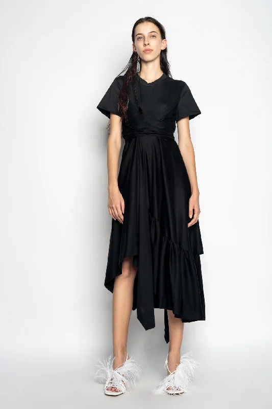 BLACK CROSS WAIST DRAPE T-SHIRT DRESS