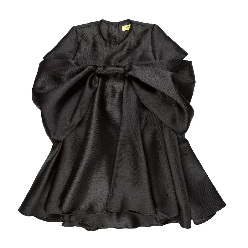 BLACK MIKADO OVERSIZED BOW DRESS