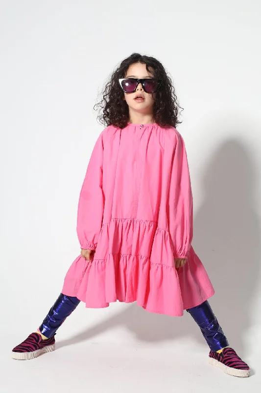 BRIGHT PINK LOOSE GATHERED DRESS