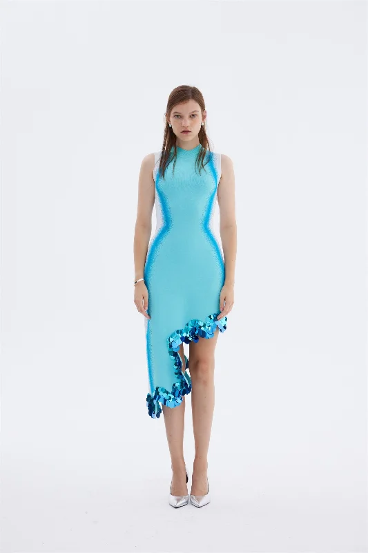 MAYA WAVY ASYMMETRIC DRESS WITH SEQUINS