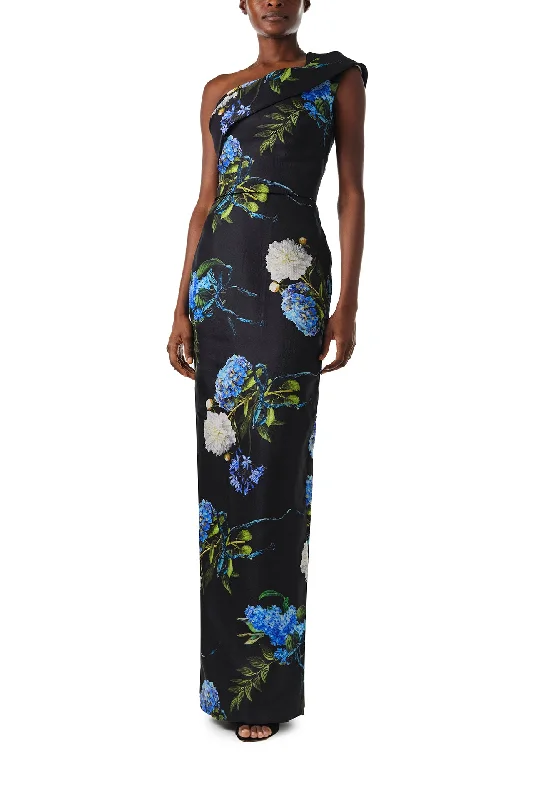 One Shoulder Floral Column Gown