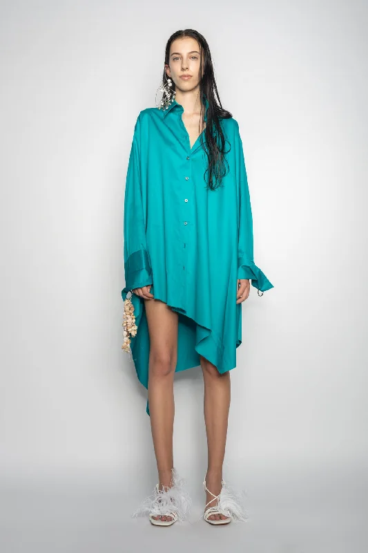 TURQUOISE ASYMMETRIC OVERSIZE SHIRT DRESS