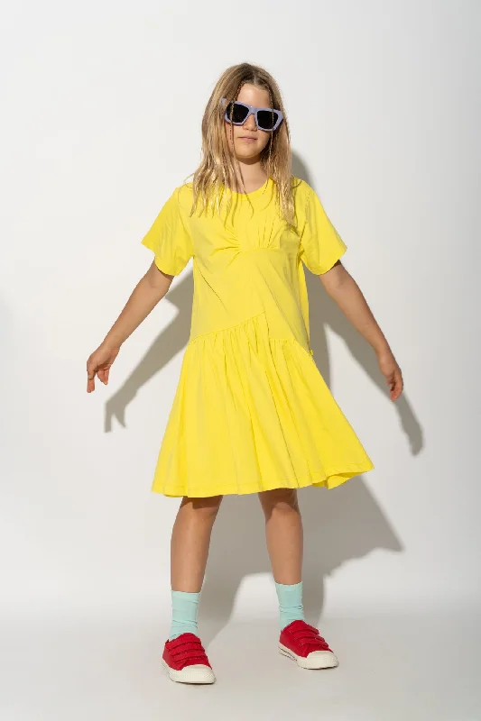 YELLOW GATHERED DRESS