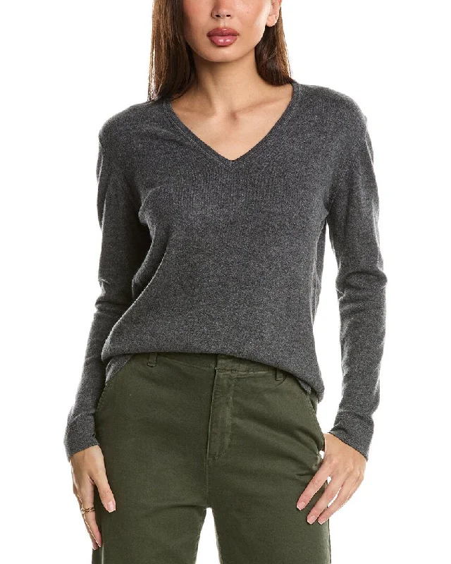 Forte Cashmere Coverstitch V-Neck Cashmere Sweater